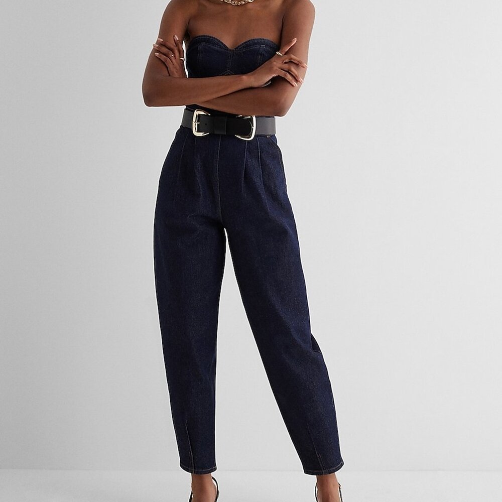 Express Denim Sweetheart Neck Pants Romper
